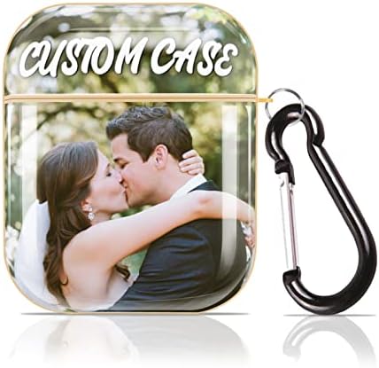 Custom Airpods Case, Flexible PC Protective Case with Keychain for Airpod 1 and 2, Customize Airpod Cover with Your Photo & Text & Name, Personalized Gift for Men Women
