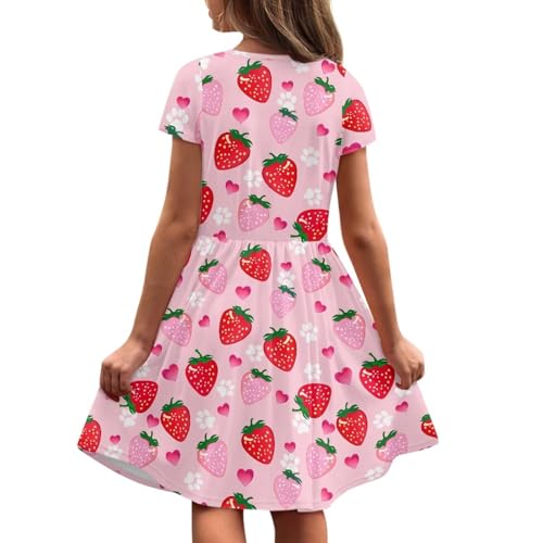 Image of Girls Dress with Pockets Basic Short Sleeve High Waist Swing Skater Dress School Party Dress for Kids