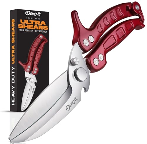 Demzit Heavy Duty Poultry Shears – Kitchen Scissors for Meat, Chicken, Turkey, and Vegetables – Non-Slip Handle, Safety Lock, Dishwasher Safe