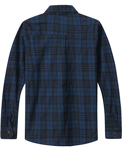 Spring&Gege Camicia da Ragazzo a Maniche Lunghe in Flanella Button Down Shirt a Quadri per Bambini, Blu Nero, 13-14 Anni