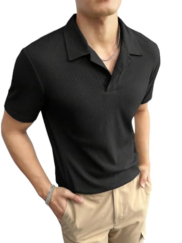 Image of Men's Ribbed Polo Tshirt (42, Black)