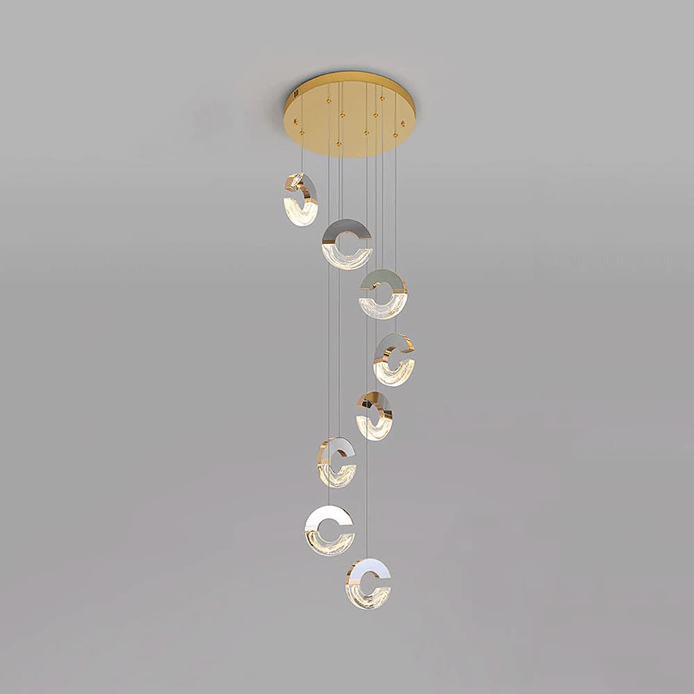 Chandelier d'escalier moderne de 8 lampes pour salon duplex et loft Villa Moon