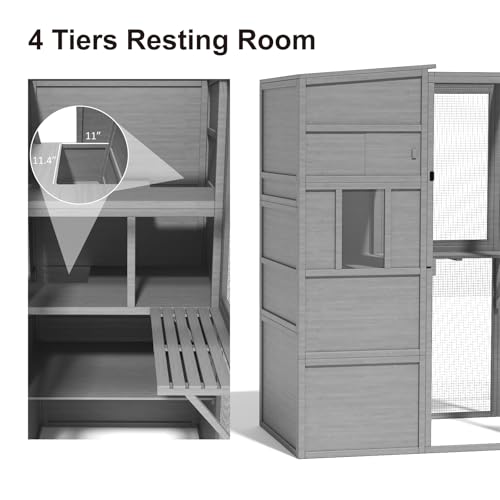 TIMHAKA Large Cat Catio, 4 Tier Cat Enclosures House for Outdoor Indoor Cats with Weatherproof Roof, 3 Resting Rooms, 3 Platforms, Cat Catio Connect to Window with 2 Large Door, 76\"L x 32.9\"W x 70.8\"H