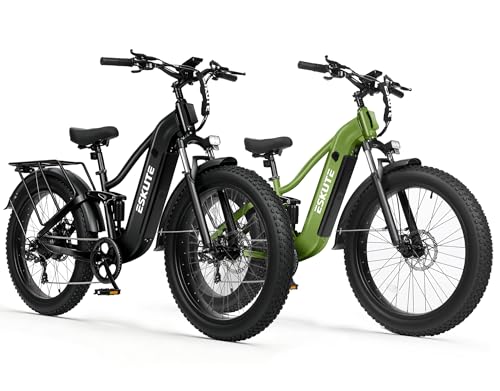 ESKUTE Electric Bike for Adults - 48V20.8Ah Battery Hunting Ebike up to 86 Miles, 32+MPH, Peak 1800W, 26x4.0 Fat Tire Step-Over 8-Speed Full Suspensions Mountain E-Bike image 5