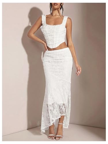 WDIRARA Women's Floral Lace Bodycon Fishtail Skirt Asymmetrical Maxi Skirts4