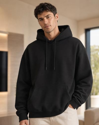 Image of NOBERO Oversized Solid Hooded Sweatshirt for Men | Oversized Hoodie for Men | Hooded Pullover | Cotton Rich Printed Hoodie 280 GSM Fleece