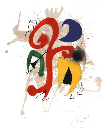 Peinture à l'huile Joan Miro reproduction art moderne abstrait tableau 30x36 pouces