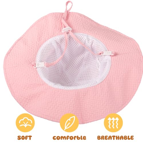 Image of HONGTEYA Baby Sun Hat Toddler Girl Beach Hat Sun Protection Adjustable Outdoor Summer Wide Brim Bucket Hat for Infant Kids