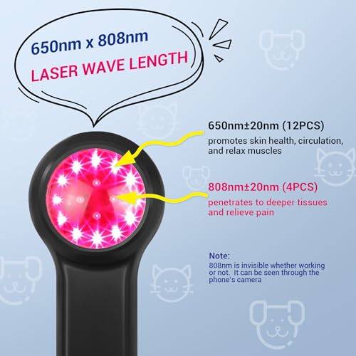 Image of Mibest Cold Laser Therapy Device for Vet - Red Light Therapy for Dogs and Cats - Infrared Light Therapy Targets Joint and Muscles - Pain Relief, Arthritis, Spinal, Wound Healing (4x808nm + 12x650nm)