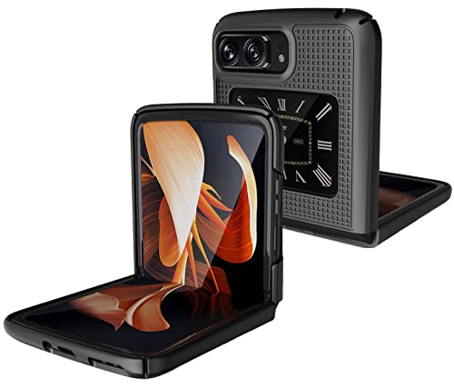 Case For Motorola Razr 2022 Flip Phone, Nakedcellphone Slim Hard Shell Protector Cover [Anti-Fingerprint, Grid Texture] For Moto Razr 3 5G - Black Tread #TOP3