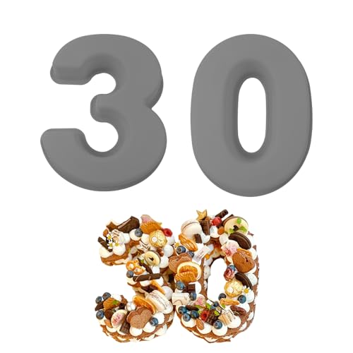 MytaYt 2 Pièces 30 Épaissi Grand Nombre de Silicone Moule à Gâteau en Numéro 10 Pouces Anniversaire Grise Pour Mariage, Fête, Vacance