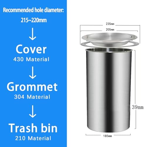 Recessed Trash Can Lid, Countertop Table Built-in Stainless Steel Trash Can Cover Household Commercial, Hidden Trash Can Kitchen Cleaning Bucket,Cover A,Color-Bucket A2