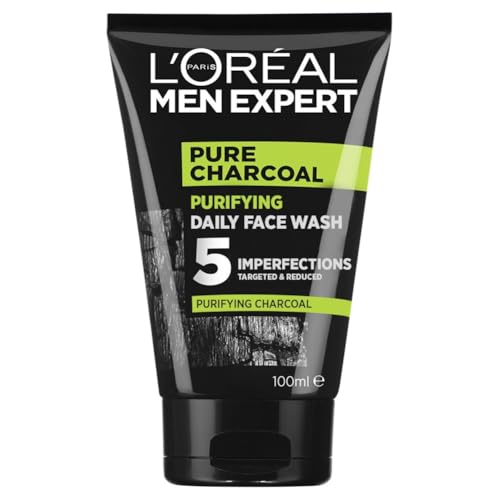 L'Oréal Paris Face Wash For Men, Cleanses and Purifies, For Oily Skin and Breakouts, With Oak Charcoal, Men Expert Pure Power Charcoal, 100ml
