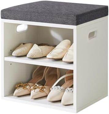 YMYNY Storage Bench with Cushion and 2 Tiers, Padded Seat, Adjust...