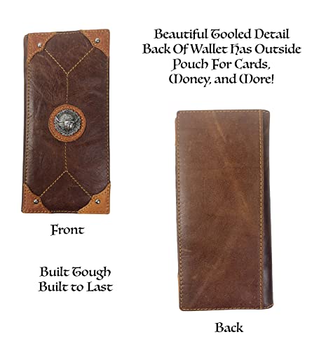 Urbalabs Western Cowboy Leather Long Wallets for Men Checkbook Tooled Wallet Cross Longhorn Floral Bifold Long Cowboys Billfold Hand Stitched Rodeo RFID Blocking Mens Long Wallet Rodeo Style Cowboy Up (Longhorn) - Image 4