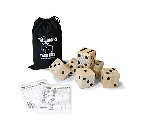 Yard Games Large 2.5" Wooden Yard Dice With Laminated Yardzee And Yard Farkle | Includes 6 Dice With Durable Carrying Case #TOP4