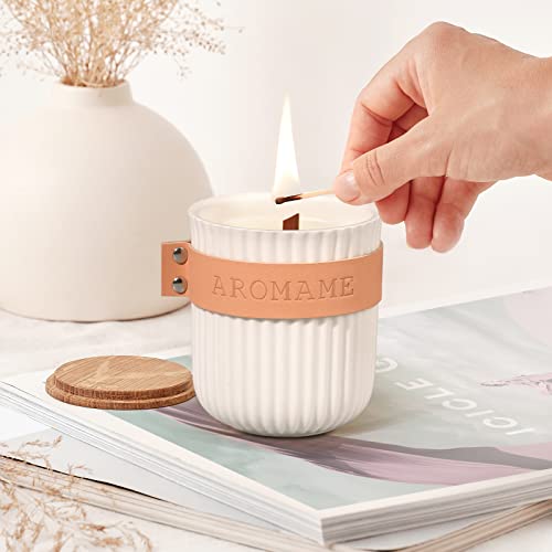 Xycmnv Cracking Wood Wick Candle,Scented Candle For Home,Made With Natural Soy Wax And Essential Oils,Valentines Candle Gifts For Couple,Women,Men(Bergamot Citrus,Ceramic Jar Candle) #TOP1