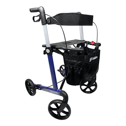 Premium Rollator FabaCare Leopard, Aluminium, faltbar, mit Vollausstattung, Sitzfläche, Rückengurt, Alurollator bis 150 kg, mit FabaCare Sicherheitsreflektoren (Blau)