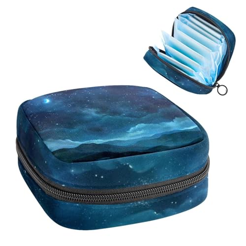 Sanitary Napkin Storage Bag for Feminine Pads, First Period Kit for Women, Starry Night Sky Clouds Star Mountains Landscape Portable Menstrual Period Sanitary Pouch