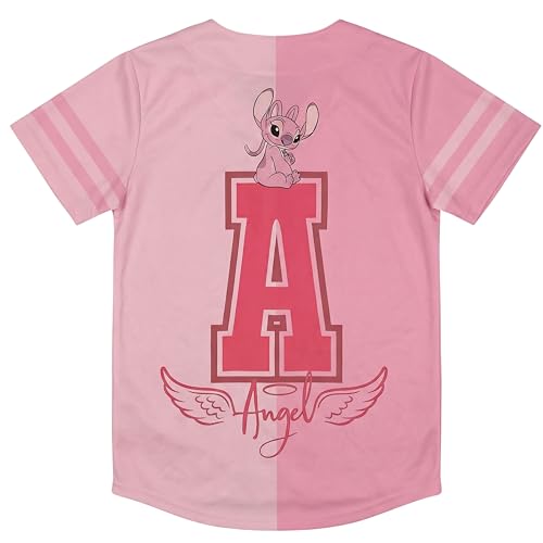Image of Disney Lilo & Stitch Girls Baseball Jersey Shirt Button Down Kids Tee Stitch Angel Sizes 4-16