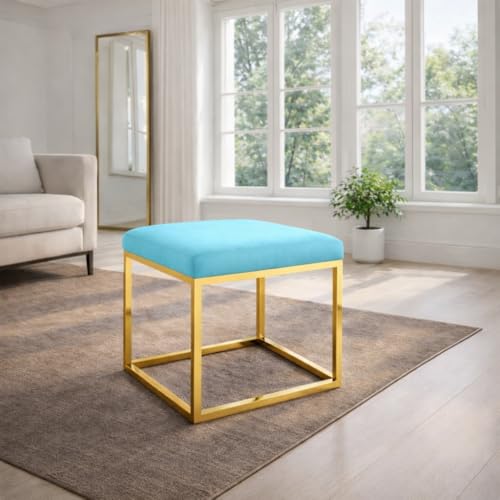Image of Square Metal Ottoman /Sitting Stool /Living Room Furniture /Office, Velvet Footstool /Footrest Pouffes Home Decor (Sky) - 30.48 Cm, 38 Cm