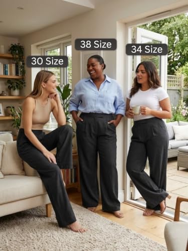 Image of Leriya Fashion Women Relaxed Fit Wide Leg Trousers | Malai Cottage Clip Closure Wide Leg Pants for Women | Casual Straight Lounge Pants with Pockets | Stylish Everyday Office Outfit Bottom Pant