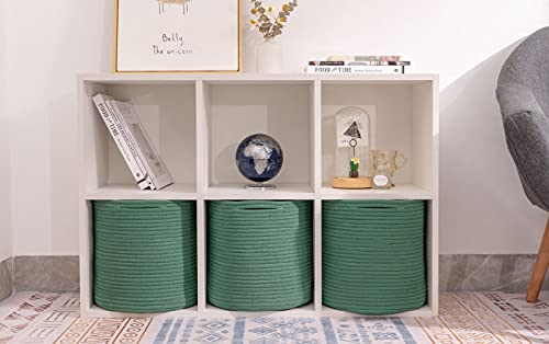 Voten Storage Cubes Baskets Bins Organizer 11X11X11'' Fit 12X12''Cube Storage Organizer Bookcases Shelf,Durable Woven Cotton Storage Basket For Organizing,Round 3Pack Green #TOP3