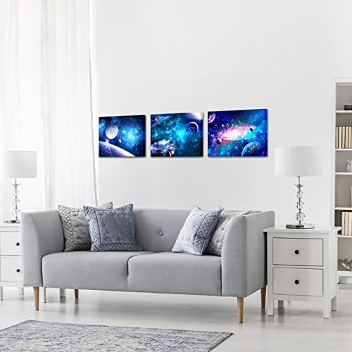 Yeilnm Outer Space Canvas Wall Art Planet Earth Picture Painting Prints Blue Astronomy Galaxy Artwork For Wall Decor Bedroom Nursery Decoration 3 Pieces Abstract Art Home Living Room Bathroom Stretched Ready To Hang #TOP5
