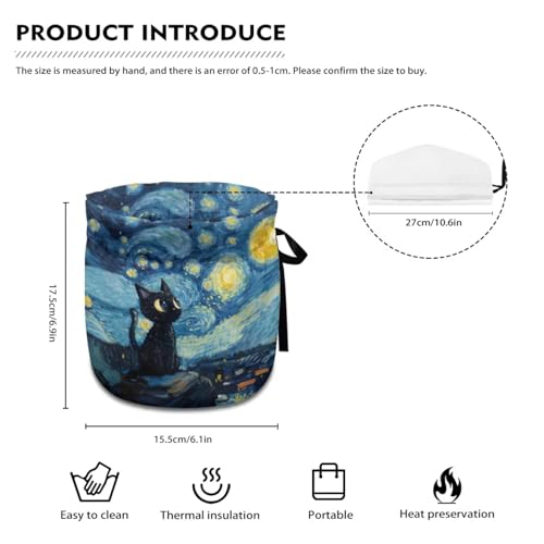 Image of Starry Cat Print Tea Cosy for Teapot Insulated Portable Protective Tea Pot Cozy Cover with Drawstring Breakfast Warmer 6.1x6.1x6.9 Inch