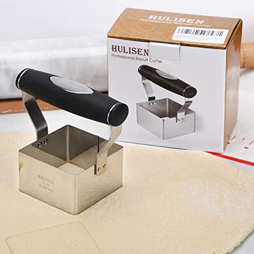Hulisen Square Biscuit Cutter, 2.75 Inch Stainless Steel Cookie Cutter With Soft Grip Handle For Thick Dough, Professional Baking Dough Tools, Dishwasher Safe, Gift Package (2.75" Square Cutter) #TOP7