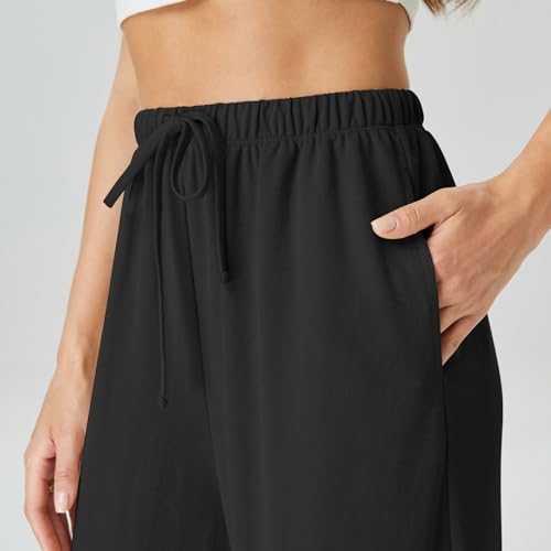 keriffe Women's Flowy Wide Leg Pants Casual Beach Pants High Waisted Drawstring Palazzo Trousers with Pockets2