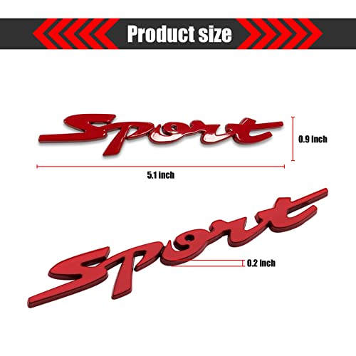 Cueclue 1 Pc 3D Metal Sport Logo Sticker, Rear Tailgate Fender Badge Sticker, Trunk Bumper Decal Accessories, 5.1" Chrome Decoration Sticker, Compatible With All Car Models (Red) #TOP1