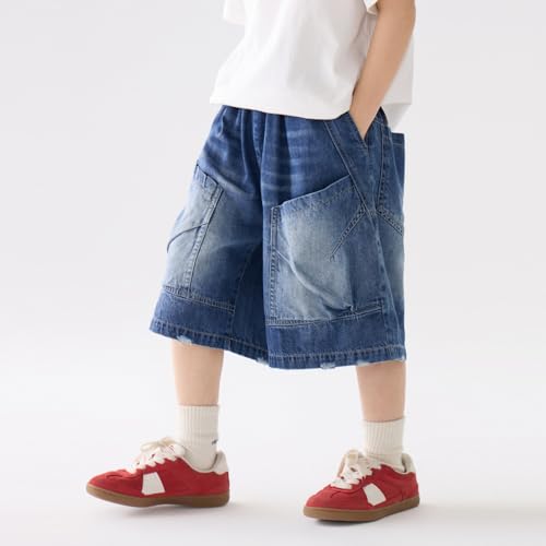 Pantalones cortos vaqueros cargo para niños con diseño holgado informal 5