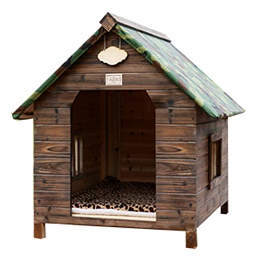 Cuccia per esterni in legno, carbonizzata, con base rimovibile, per animali domestici di piccola e grande taglia, ideale per uso interno ed esterno, 88 x 77 x 81 cm