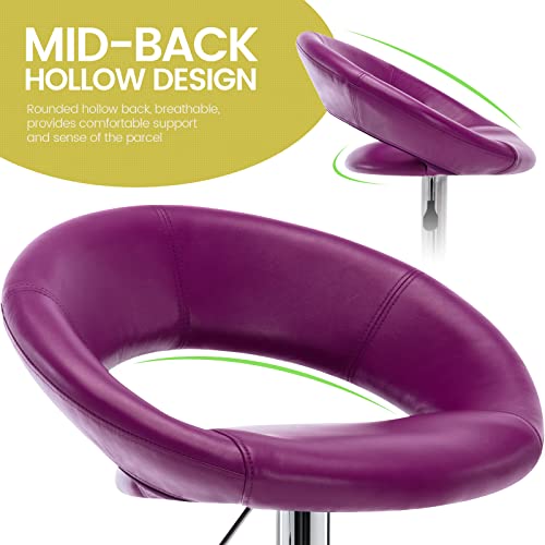 Vogue Furniture Direct Adjustable Bar Stools, Modern Cute Pu Leather Swivel Barstools With Hollow Back, Airlift Counter Height Bar Chairs For Kitchen Dining Pub Cafe, Set Of 2 (Purple) #TOP3