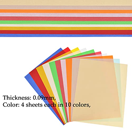 BUYGO BUYGOO Papel aveludado colorido, 40 folhas, 10 cores, papel de velino transparente, 21 x 27 cm