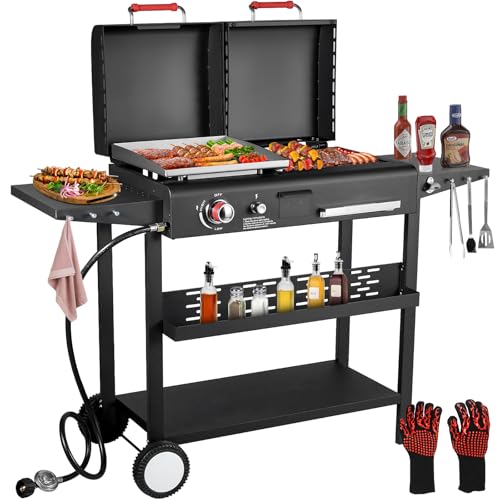 Propane Gas Griddle Charcoal Grill Combo Flat Top...