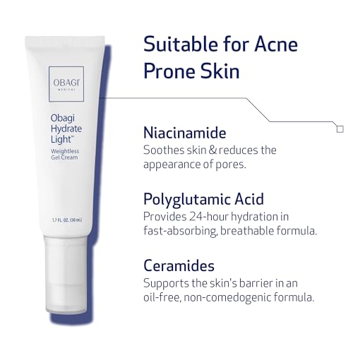 Obagi Hydrate Light Weightless Gel Cream – Lightweight Moisturizer for 24 Hour Hydration – Oil Free, Hypoallergenic & Suitable for All Skin Types – 1.7 oz