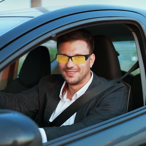 Perkanion Nachtfahrbrille für Brillenträger Autofahrer Herren Damen Überzieh Nachtsichtbrille Gelb Getönte Polarisierte Gläser Nachtbrille zum Autofahren Night Vision Goggles