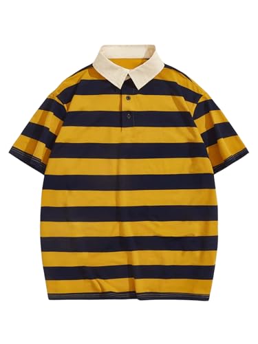 Verdusa Men's Striped Button Front Casual Shirt Collared Short Sleeve Summer Tops