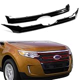 Kojem Front Black Grille Trim Cover Compatible with 2011-2014 Ford Edge Upper & Central Bumper Grill Molding 2Pcs Painted