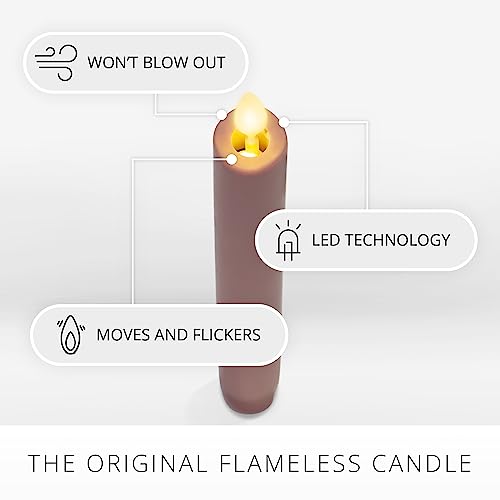 Image of Luminara - Flameless Battery Operated Taper Candle - Rose Tan - Pack of 2-1x9.75 - LED Flickering Flame - Realistic Safe for Home Kids and Pets