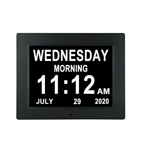 [10 Inch] Digital Calendar Day Clock Dementia Alzheimer Memory Loss Vision Impaired Non-Abbreviated Day & Month Alarm Clock with Remote Controller Cover