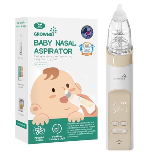 Image of GROWNSY Nasal Aspirator for Baby, Electric Baby Nose Sucker, Automatic Nose Cleaner with Larger Suction Chamber and More Powerful Suction, Music and Light Soothing Function, Beige