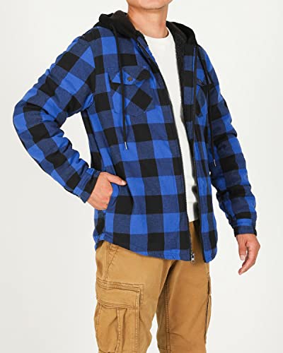 Lisskolo Men's Sherpa Flannel Jacket with Hood Plaid Zip Up Fleece Lined Hooded Shirt Jackets for Men4