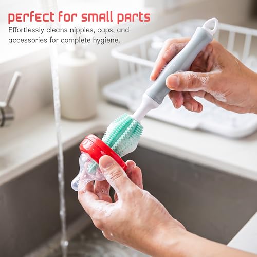 Image of Baybee 2Pc Combo Silicone Bottle Cleaning Brush | BPA-Free 360 Rotatable Silicone Bristles for Nipple, Straw, Vase, Glass & Feeding Bottle Cleaner Set | Anti Slip Handle, Easy to Clean Corner (Green)