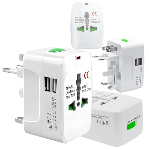 Image of GIGAWATTS Universal Travel Adapter with Dual USB Fast Charging Port All in One Multipurpose and Multi Type Worldwide Power Outlet AC /DC 6A /5V Ports Portable for International Travelling (1Pc, White)