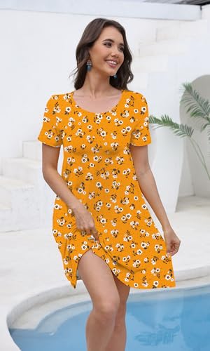Image of COSSEN Women's Summer 2026 Casual Tshirt Dress Crew Neck Short Sleeve with Pockets Flowy Loose Swing A-Line Sundress