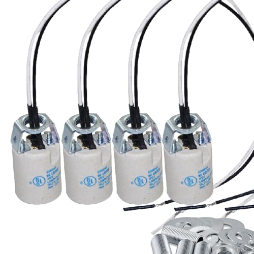E12 Socket,Ceramic Candelabra Socket E12 Bulb Lamp Holder,Light Socket with Wire Lead for E12 Incandescent LED Light Bulb (4-Pack)