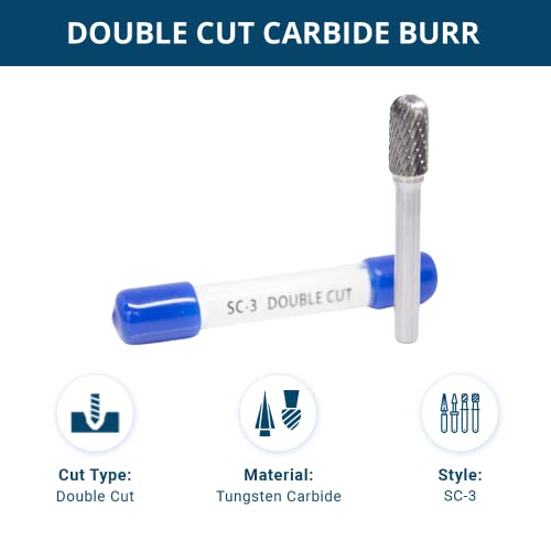 Benchmark Abrasives Cylindrical Shape Ball Nose Premium Double Cut Tungsten Carbide Burr For Metal Wood Welding Deburring High-Speed Die Grinders Enclosed In Plastic Capsule 1/4" Shank (Sc-3) #TOP4